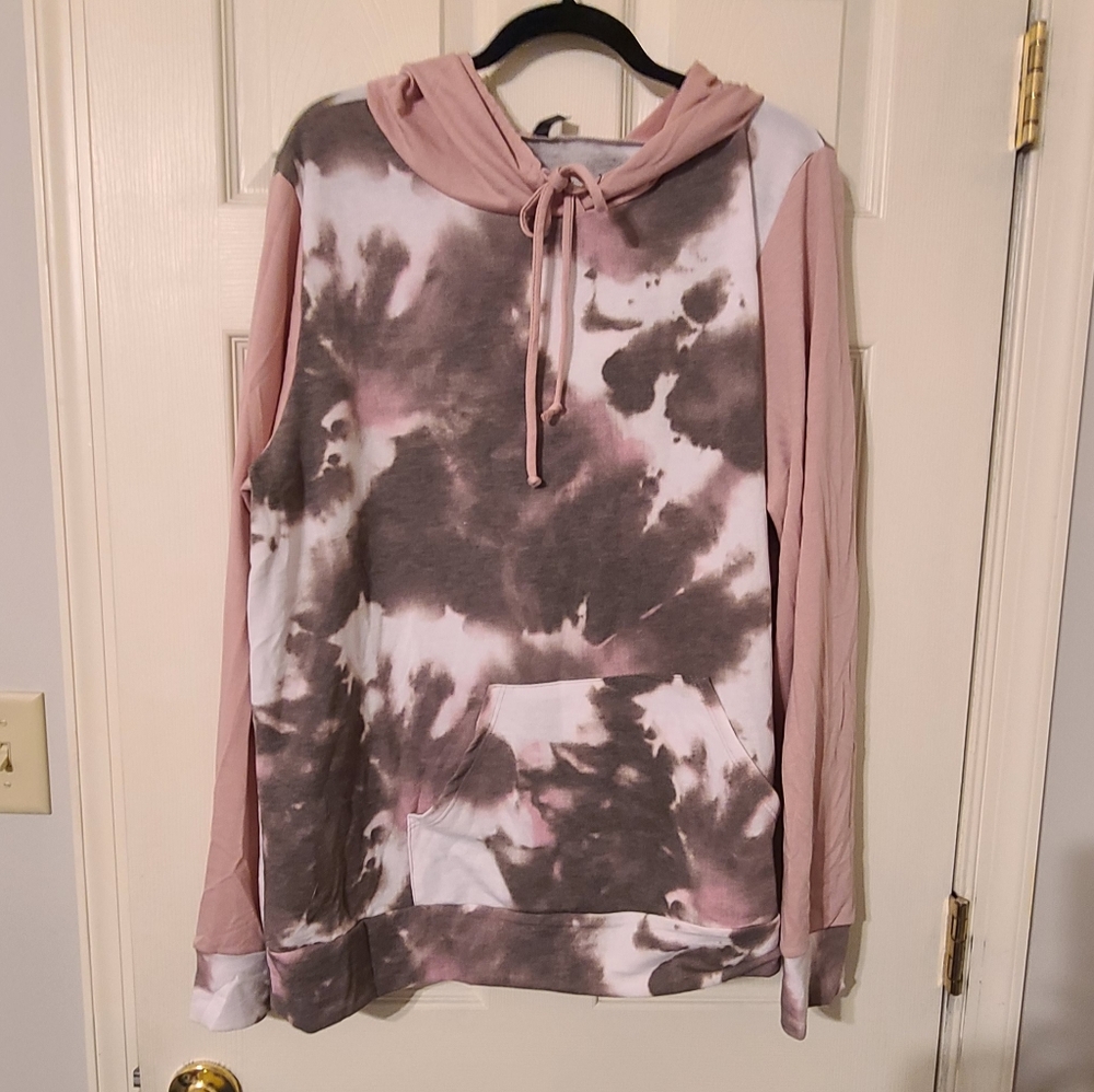 Tie-Dye Pullover Hoodie - Pink & Gray - 1 Clique